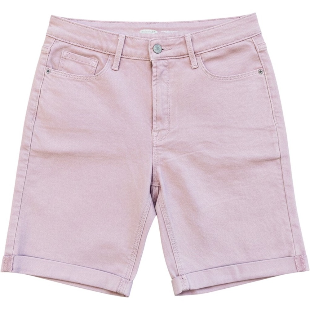 Old Navy Women's Bermuda Short Pink High Rise Stretch Cuffed, Size 8 Denim